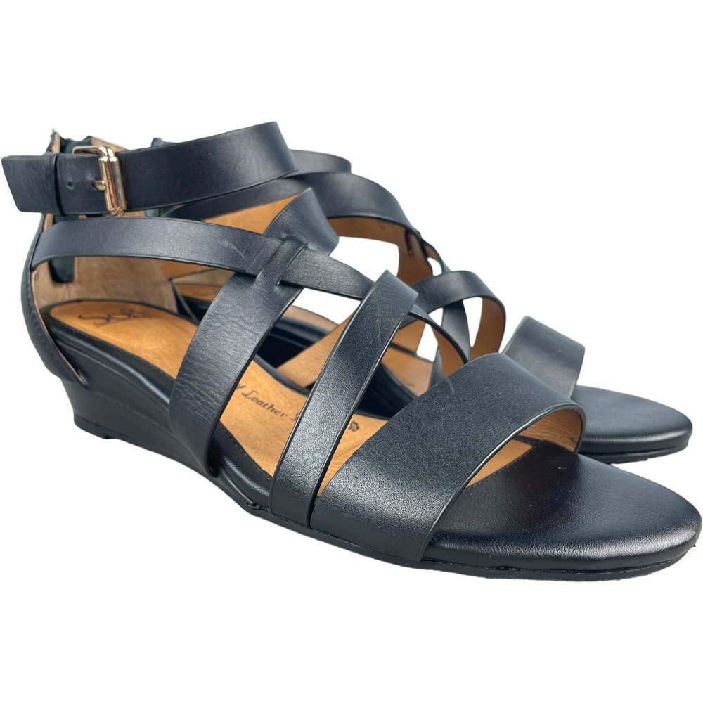Sofft Women's Black Criss Cross Leather Dressy Comfort Sandal Size 9